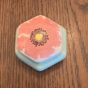 Hexagonal Pink and Blue Trinket Box Signed Kate Samoa